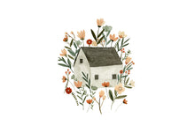 poster cottage in flowers